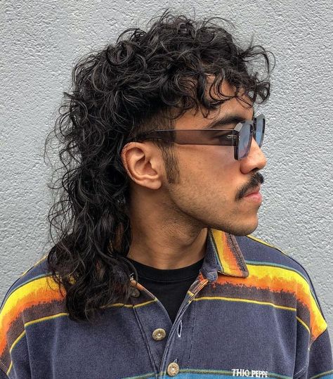 Mullet Hairstyle Mens Curly Long, Permed Mullet, Long Perm, Top Haircuts For Men, Mullet Fade, Men Haircut Curly Hair, Mullet Haircut, Curly Mullet, Wolf Cut