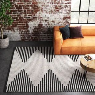 Steelside™ Kaden Geometric Hand Hooked Wool Ivory/Black Area Rug | Wayfair Modern Shag Rug, Charcoal Grey Rug, Area Rug For Living Room, Living Room Area, Gray Rug, Grey Rug, White Living, Living Room Area Rugs, Shag Area Rug