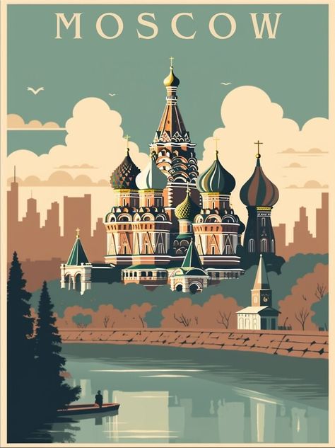 Moscow Travel, Art Deco Travel Posters, City Cartoon, Travel Globe, Greeting Card Illustration, Travel Illustration, Retro Illustration, Travel Wall Art, Vintage Postcard