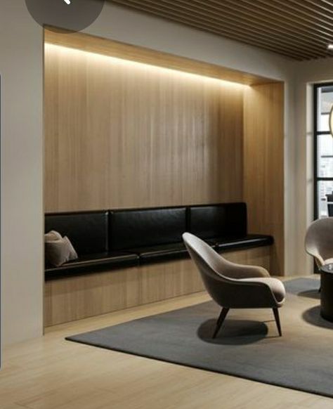 Niche Seating, Reception Bench, Dental Design Interior, Wall Alcove, Side Boards, Hall Bench, Dental Design, Hallway Office, Modern Office Design