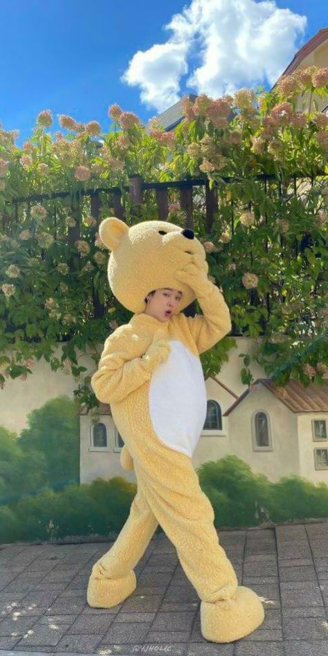 Txt Twitter, Teddy Bear Costume, Bts App, Apple Bottom Jeans, Bear Costume, Choi Daniel, Kpop Posters, Yellow Wallpaper, Bear Wallpaper