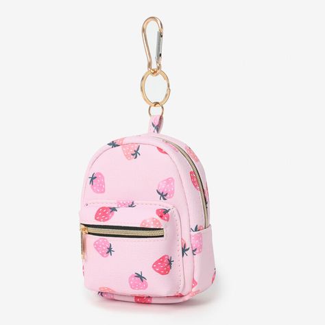 Pink Strawberry Print Mini Backpack Keychain, Mini Backpack Keychain, Women Hand Bags, Purse Aesthetic, Elf Kit, Backpack Keychain, Cute Mini Backpacks, Purse Luxury, Expensive Bag, Mini Mochila