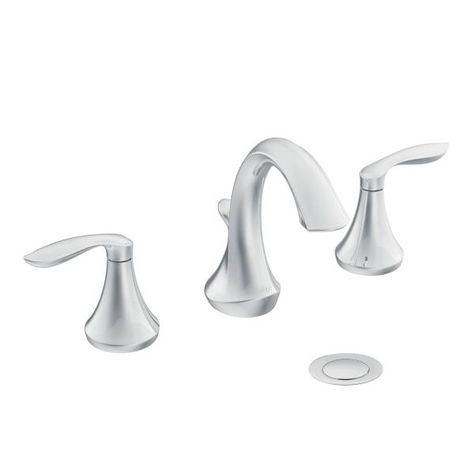 Moen - Eva 8" Spread Chrome - T6420 Moen Bathroom Fixtures, Bathroom Faucets Chrome, Chrome Bathroom, Widespread Bathroom Faucet, Bath Faucet, Bad Design, Lavatory Faucet, Faucet Handles, Bathroom Faucet