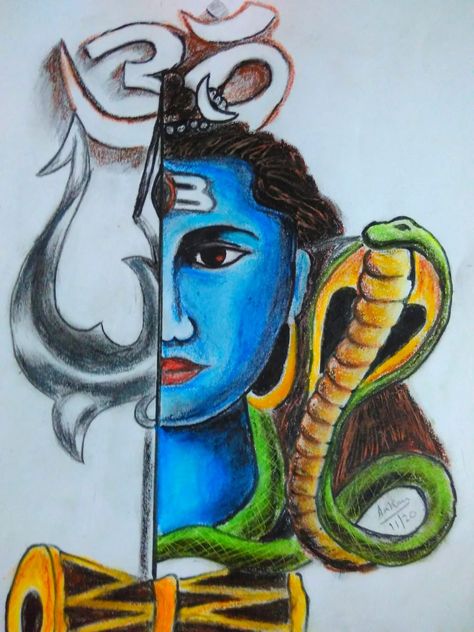 oil pastels used Lord Shiva Drawing, Mahadev Drawing, Shiva Drawing, Cute Couple Drawings, Oil Pastels, Couple Drawings, Lord Shiva, Oil Pastel, Shiva