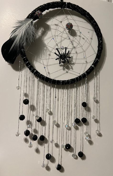 Spider in the dreamcatcher with enchanting beaded strands cascading down the hoop.  Great for any occasion. Goth Dream Catcher, Spiderweb Dreamcatcher, Dream Catcher Craft, Dreamcatchers, Art Fair, Wall Hangings, Random Stuff, Dream Catcher, House Ideas