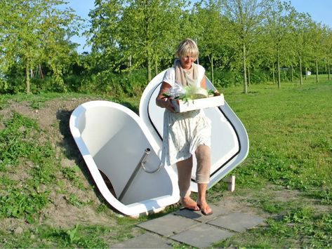 A $15,400 underground pod could be used to store food and wine . Dutch designer Floris Schoonderbeek developed the Groundfridge, a naturally cooled, underground cellar that can be buried in any garden or backyard. Seen by Holland Design & Gifts for Dutch design gifts and souvenirs from €10 $10 at shop.holland.com #dutchdesign #fridge #ddw19 #welovedutchdesign Underground Fridge, Underground Cellar, The Cool Hour, Root Cellar, Kitchen Refrigerator, Installation Design, Cold Night, Forest Fire, Ventilation System