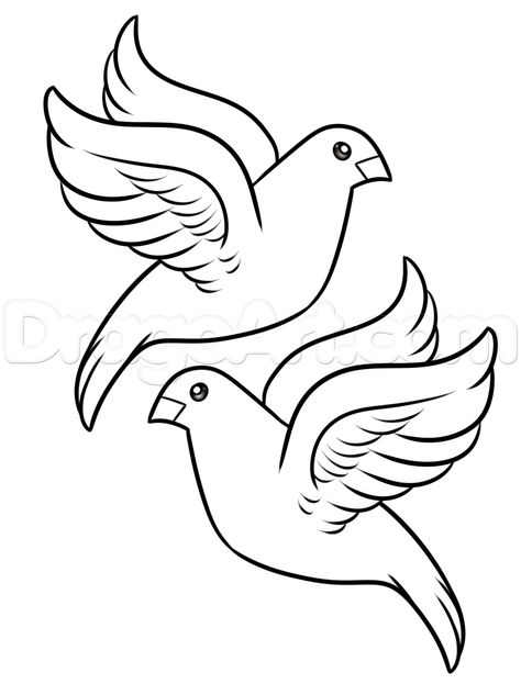 How to Draw Turtle Doves, Step by Step, Birds, Animals, FREE ... How To Draw Turtle, Draw Turtle, Dove Outline, Dove Drawing, Bird Outline, Holiday Song, Turtle Doves, Bird Template, Dove Pictures