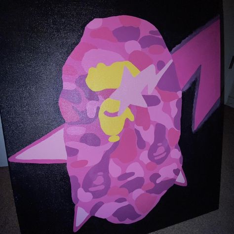 Bape Ril Art, Bape Paintings, Bape Monkey Painting, A Bathing Ape Logo, Drawing Themes, Bedroom Paintings, Ape Bape, Kylie Dress, Flower Art Drawing