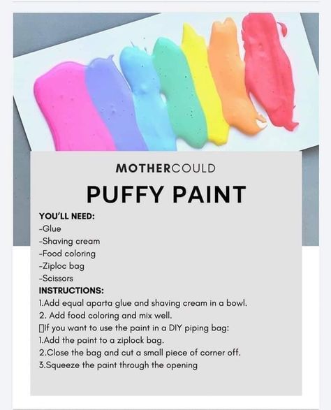 Diy Piping Bag, Homemade Puffy Paint, Diy Puffy Paint, Homemade Paint, Sensory Crafts, Sensory Activities Toddlers, Puffy Paint, Toddler Art, Toddler Learning Activities