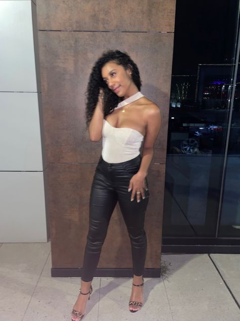 Leather pants -Fashion Nova Body suit - Shein (2143169) Heels - Michael Kors Leather Pants Outfits, Girls Night Out Outfit, Girls Night Out Outfits, Leather Pants Outfit, Heels Outfits, Black Leather Pants, Pants Outfits, Night Out Outfit, Summer Fits