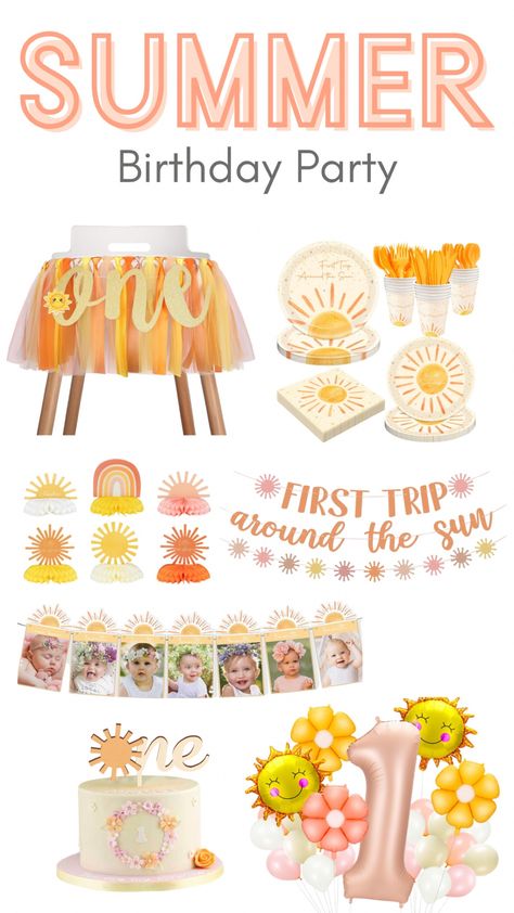 1st Summer Birthday Party Ideas, 1st Birthday Party Themes Summer, 1st Birthday Girl Summer Theme, First Trip Around The Sun First Birthday, Summer Birthday Themes Girl, Summer Themed 1st Birthday Party, One In The Sun First Birthday Girl, Sun Smash Cake 1st Birthdays, Girl First Birthday Party Ideas Summer