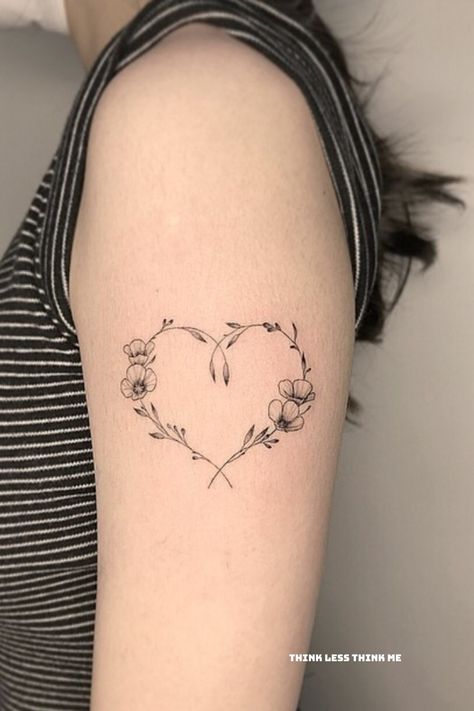 Love Heart Flower Tattoo, Birth Flower Heart Tattoo, Floral Heart Tattoo Design, Heartbeat Tattoo With Name, Flower Heart Tattoo, Small Dove Tattoos, Hand Heart Tattoo, Hart Tattoo, Heart Flower Tattoo