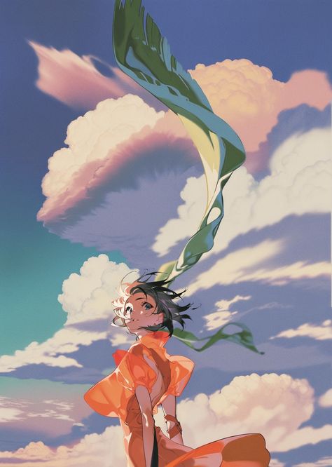 Yoneyama Mai Art, Mai Yoneyama, Yoneyama Mai, Inspo Sketch, Artist Study, Draw Ideas, Illustration Ideas, Chromatic Aberration, Sky And Clouds