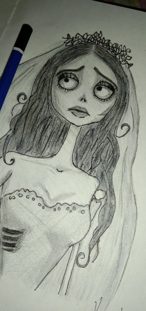 Drawing A Vampire, Pencil Art Drawings Halloween, Corpse Bride Drawing Emily, How To Draw Emily Corpse Bride, Emily Corpse Bride Sketch, Mysterious Doorway Drawing, Emily Drawing Corpse Bride, Emily From Corpse Bride Drawing, Drawing Ideas Coraline