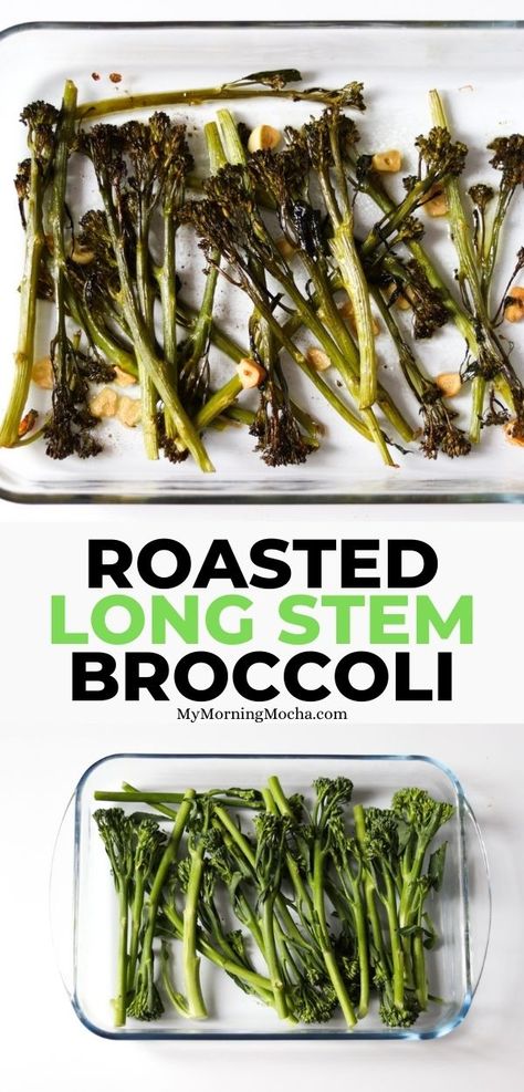 Want to know how long to cook long stem broccoli and how to cook it. Tenderstem broccoli also called broccolini is delicious. Learn how to oven roast tenderstem broccoli with this post and video. Oven roasted tenderstem broccoli, broccolini. Roasting vegetables in oven recipes | Roasting Vegetables In Oven, Long Stem Broccoli, Tenderstem Broccoli Recipe, Broccoli With Garlic, Tenderstem Broccoli, Pasta Side Dishes, Pasta Sides, Healthy Mix, Broccoli Recipe