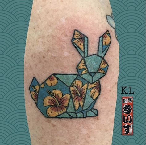 Japanese Rabbit, Bunny Buns, Origami Rabbit, Origami Tattoo, New Zealand Tattoo, Rabbit Tattoo, Bunny Tattoos, Friday 13th, Rabbit Tattoos