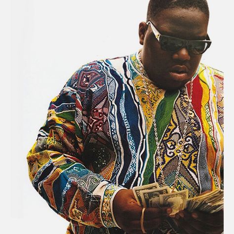 12. Notorious B.I.G brought coogi to the masses and made it popular through his style and music.  A popular lyric being. "Living better now, Coogi sweater now." 90s Fashion Outfits Hip Hop, Hip Hop Music Videos, Xavier Rudd, Diy Outfits, Kangol Hats, Coogi Sweater, 90s Hip Hop Fashion, 90s Fashion Grunge, Biggie Smalls