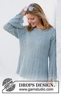 Free knitting patterns and crochet patterns by DROPS Design Drop Design Crochet Patterns, Crocheted Jumper, Library Crochet, Mermaid Magic, Wing Sleeves, Crochet Jumper, Crochet Ladies Tops, Crochet Tunic, Tunic Pattern