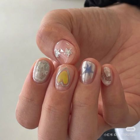 Transparent Nails Design Short, Short Korean Nail Designs, The8 Nails, Short Japanese Nails, Porcelain Nails, Japan Nail Art, Hippie Nails, Transparent Nails, Glow Nails