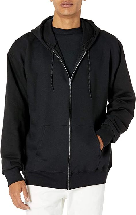 Hanes Men's Full Zip Ultimate Heavyweight Fleece Hoodie at Amazon Men’s Clothing store Josh Core, Zip Up Hoodie Men, Men's Capsule Wardrobe, Sweatshirt With Zipper, Black Zip Hoodie, Grey Hoodie Men, Gym Jacket, Black Hoodie Men, Mens Zip Hoodie