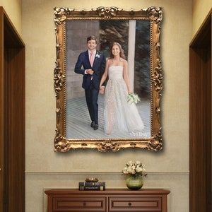 Custom Wedding Portrait Painting Hand Painted From Photo | Etsy Wedding Portrait Painting, Live Wedding Painter, Wedding Painter, Custom Portrait Painting, Baroque Frames, Wedding Painting, Art Of Love, Custom Wedding Gifts, The Messenger