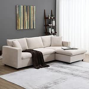 WILLIAMSPACE 100.4" Sectional Sofa Couch for Living Room, Modern Upholstered L-Shaped Sofa Couch with Convertible Ottoman & 2 Pillows, 4 Seat Sofa Furniture for Apartment, Polyester Fabric (Beige) Modern Sectional Sofa, Modern Sofa Couch, Couch With Ottoman, Corner Couch, Upholstered Couch, L Shaped Couch, Couch Fabric, Modern Sofa Sectional, Couch Set