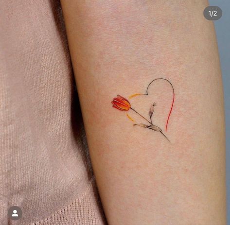 White Tulip Tattoo, A Heart Tattoo, Simple Heart Tattoos, Tulip Tattoo, Heart Tattoos, Tattoos For Lovers, Kelly Osbourne, Love And Affection, White Tulips