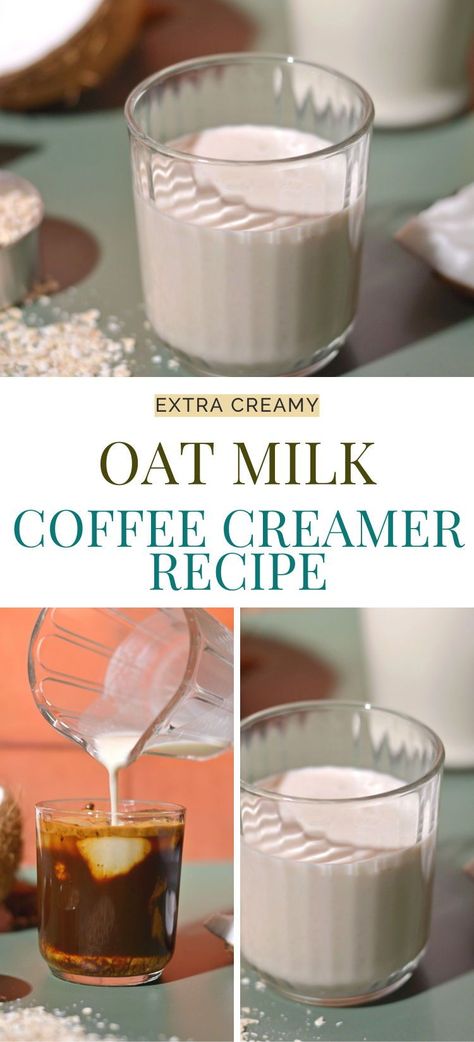 Elevate your morning coffee routine with this homemade oat milk coffee creamer. It's not only extra creamy but also completely oil-free! Make the perfect morning cup of coffee, customized to your liking with just a handful of simple ingredients. Diy Coffee Creamer With Oatmilk, Oat Milk For Coffee, Nondairy Creamer Recipes, How To Make Oat Milk Creamer, Oat Coffee Creamer, Oat Creamer For Coffee, Homemade Creamy Oat Milk, Homemade Barista Oat Milk, Oat Milk Vanilla Coffee Creamer