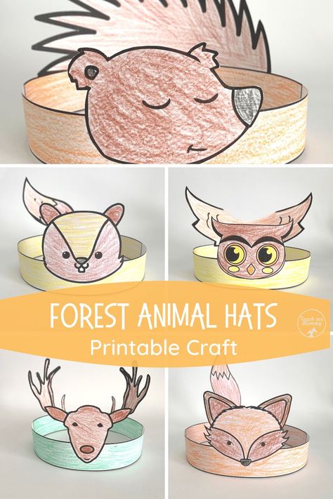 Forest animal hats printable craft, fun for young children to make and play with! #printablecrafts #teachmemommydotcom African Pancakes, Apple Handprint, Pumpkin Handprint, Forest Animals Preschool, Forest Animal Crafts, Thanksgiving Handprint, Forest Kindergarten, Animal Crafts Preschool, Recycle Craft