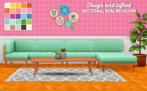 Sims 4 Cc L Couch, Sims 4 Sofa Cc Maxis Match, Sims 4 Furniture Recolor, Sims 4 Dream Home Decorator, Sims 4 Recolors, Mint Furniture, Tufted Sectional Sofa, Tufted Sectional, Sims 4 House Design