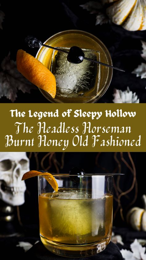 Legend Of Sleepy Hollow Food, Halloween Old Fashioned, Sleepy Hollow Food, Sleepy Hollow Dinner Party, Sleepy Hollow Recipes, Legend Of Sleepy Hollow Recipes, Old Fashioned Halloween, Burnt Honey, Sleepy Hallow