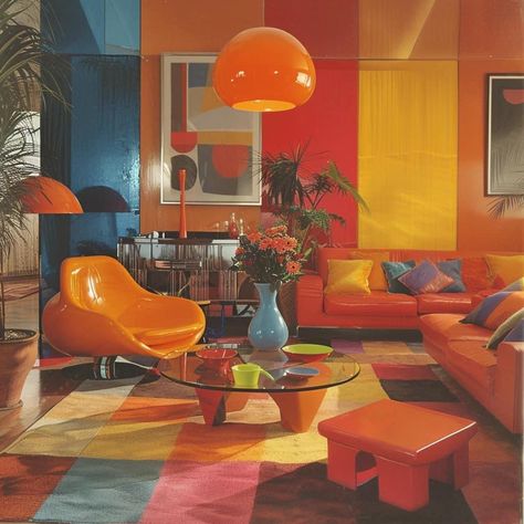 70s Aesthetic Interior, 60s House Aesthetic, 60s Home Aesthetic, Space Age Living Room, 50s Interior Design, 50s Interior, 70s Room, 60s Interior, 70s Interior Design