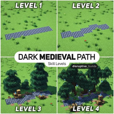 Minecraft Medieval Path Design, Minecraft Pathways Design Stone, Path Minecraft Design, Minecraft Path Design Stone, Minecraft Path Ideas Medieval, Minecraft Medieval Path, Path Minecraft Ideas, Minecraft Stone Path, Minecraft Paths Design