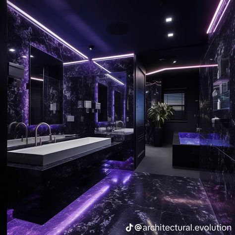 Bathroom Interior Design Luxury Black, Mafia House Aesthetic, Red Bedroom Design, Futuristic Bedroom, Bathroom Interior Design Luxury, Beautiful Bed Designs, Futuristic House, Purple Bathrooms, Home Decor Ideas Living Room