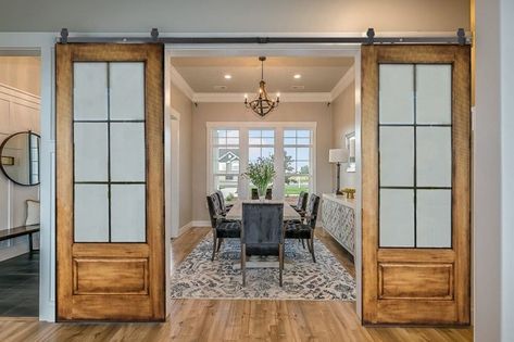 French Doors Inside House, Dining Room With Double Doors, Add Doors To Dining Room, Custom Doors Interior, Adding Doors To Dining Room, French Barn Door, Barn Doors For Office, French Door Dining Room, Double French Doors Living Room