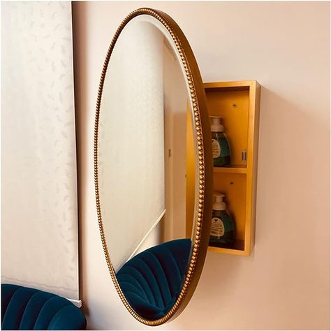 Amazon.com: Oval Bathroom Mirror Cabinet,Single Medicine Cabinet with Waterproof Mirrored Door, Aluminum Wall Mounted Storage Cabinets (Color : Gold, Size : 60x13x85cm) : Home & Kitchen Gold Oval Mirror, Oval Bathroom Mirror, Medicine Cabinet Makeover, 1920s Bathroom, Oval Mirror Bathroom, Industrial Diy, Mirrored Door, Wall Mounted Storage, Mirror Cabinet