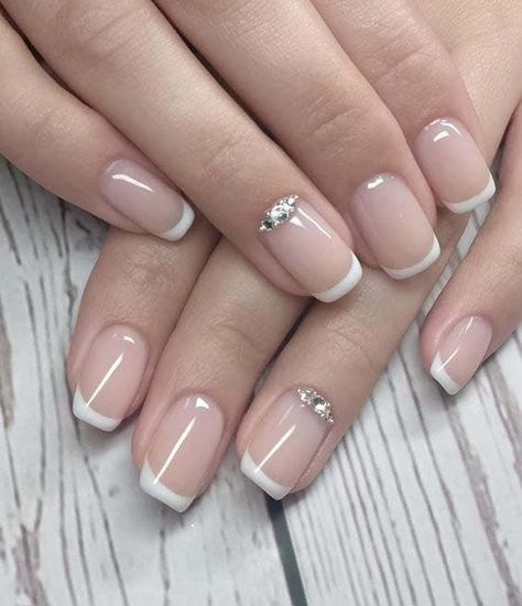 French Manicure With Jewels, Bridal Nails French Tip, Bridal French Manicure, Bridal Nails French, Wedding Nail Ideas, You Nails, Black And White Nail, Lily Nails, Elegant Touch Nails