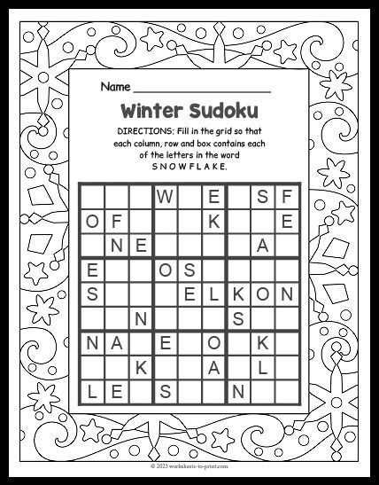 Winter Sudoku Worksheet Sudoku Printable, Famous Scientist, Winter Words, Sudoku Puzzles, Printable Puzzles, Train Your Brain, Logic Puzzles, 5 Gifts, Word Puzzles