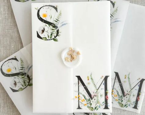 Custom vellum wrap for invitations, wildflower vellum, couple initials, wedding invitation, Vellum jacket, floral printed vellum Wedding Invitation Vellum, Invitation Vellum, Initials Wedding Invitation, Couple Initials, Vellum Jacket, Printed Vellum, Vellum Wrap, Watercolor Wildflowers, Colorful Watercolor