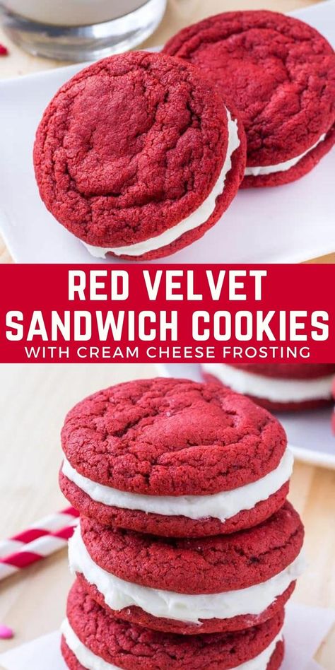 Red Velvet Sandwich Cookies, Red Velvet Oreo, Cookies With Cream Cheese, Cookie Recipes From Scratch, Recipes From Scratch, Cookies From Scratch, Cream Cheese Cookies, Cookies Recipes, Cream Cheese Filling