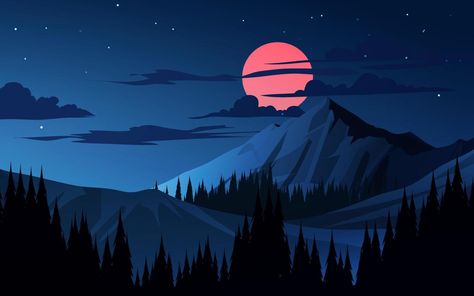 Mountains Night, Calm Night, Groot Marvel, Vector Wallpaper, Night Illustration, Print Outs, Travel Illustration, Owl House, Contrasting Colors