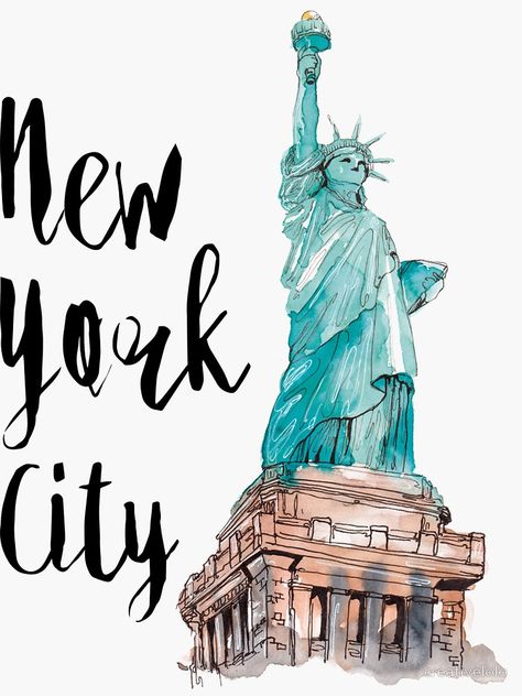 "New York" Sticker by creativelolo | Redbubble New York Illustration, Travel Background, New York Wallpaper, New York Vintage, York Wallpaper, Travel Drawing, Drawing Wallpaper, Travel Wallpaper, The Statue Of Liberty