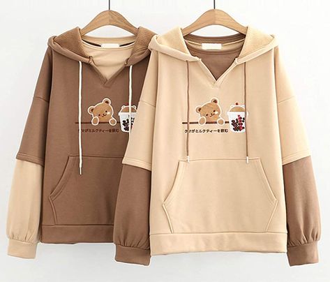 Japanese Bubble Tea, Oversized Outfit Ideas, Lakaran Fesyen, Kawaii Hoodies, Cute Hoodies, Comfortable Hoodies, Bear Cat, Stylish Hoodies, Unique Hoodies