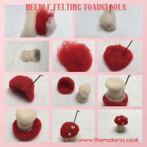 Needle Felt Tutorials, Needle Felt Mushroom, Tovad Ull, Wool Batts, Needle Felting Tutorial, Felt Mushroom, Mushroom Crafts, Needle Felting Diy, Wool Felt Projects