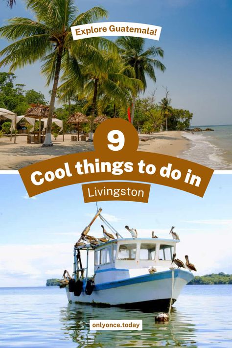 Livingston is a laid back Caribbean town on the coast of Guatemala. It can only be reached by boat, through the Rio Dulce canyon or by ferry over the Caribbean Sea.  Want to know if Livingston Guatemala is worthy of your time and how you can reach this beautiful town? Here are 9 fun things to do in Livingston Guatemala Livingston Guatemala, Puerto Barrios, Guatemala Travel, River Lodge, Beautiful Town, Exotic Places, Perfect Itinerary, Natural Pool, Cultural Experience