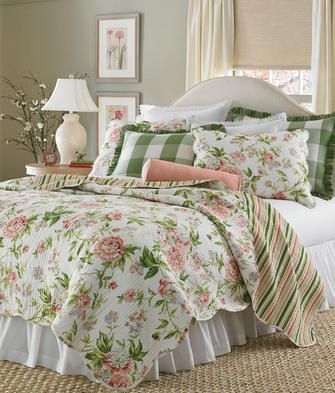 Spring Garden Quilt - Rambling roses and pretty peonies in shades of pink and green with a scalloped edge from Country Curtains! Rambling Roses, Cottage Shabby Chic, Country Curtains, Shabby Chic Bedroom, Bedroom Decor Design, Shabby Chic Bedrooms, Garden Quilt, Vintage Bedroom, Country Bedroom