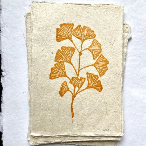 Google Image Result for https://newlaneroad.com/cdn/shop/files/danielle-lee-art-ginko-leaf-1.webp?v=1697664658 Fall Block Print, Linocut Carving, Workshop Branding, Block Print Art, Block Carving, Hedgehog Print, Linoleum Block Printing, Gingko Leaves, Lino Art