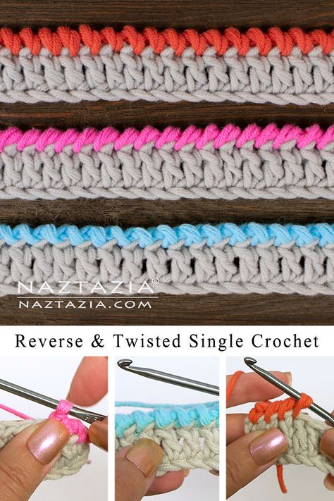 Reverse Single Crochet Edging and More - Naztazia ® One Row Crochet Border, Crochet Edge For Sweater, Crochet Neckline Edging, Border Stitches Crochet, Tunisian Crochet Borders, Crochet Edging And Borders Easy, Blanket Edging Crochet, Crochet Borders And Edges Free Pattern, Crochet Edges And Borders