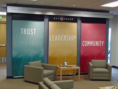 corporate graphic design display wall - Google Search | Student ... Office Wall Graphics, Office Graphics, Church Lobby, Bedroom Romantic, Corporate Values, Office Wall Design, Church Interior Design, Office Lobby, Office Space Design