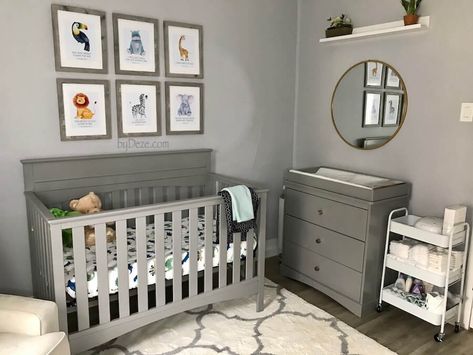 Small Grey Nursery Ideas, Nursery Ideas Grey Furniture, Nursery Ideas With Grey Furniture, Plain Nursery Ideas, Grey And Cream Nursery, Gender Neutral Grey Nursery, Gender Neutral Nursery Grey Crib, Grey Nursery Ideas Boy, Crib Color Ideas